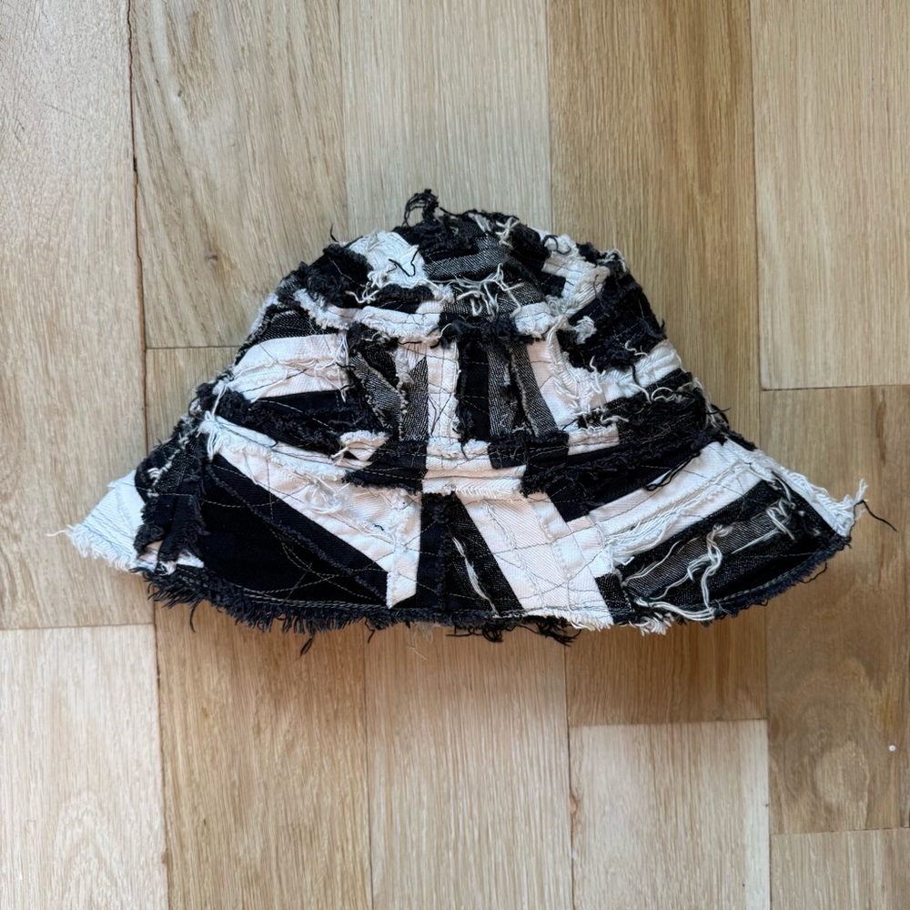 Black and White Denim Patchwork Bucket Hat